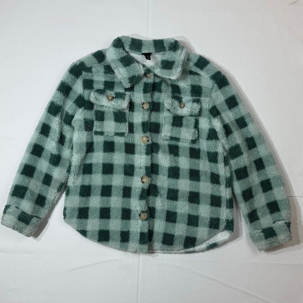 Art Class Girls Size L 10/12 Green Plaid Sherpa Fleece Shirt Jacket Shacket
